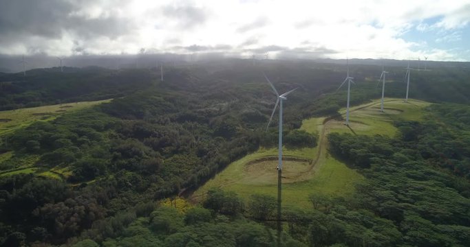 Aerial video wind farm in Oahu Hawaii 4k 60p