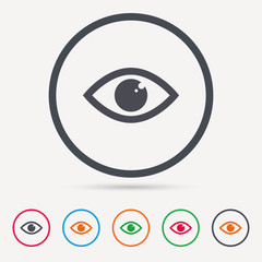 Eye icon. Eyeball vision symbol. Round circle buttons. Colored flat web icons. Vector