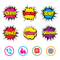 Group of people and phone call. Speech bubble.