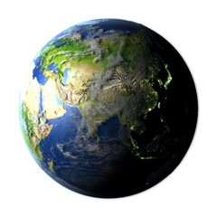 Asia on Earth isolated on white