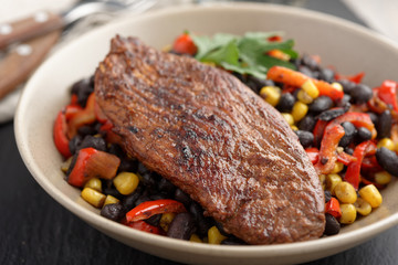 Roasted turkey with black bean salad