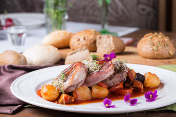 Meat fillet baked with potatoes