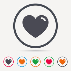 Heart icon. Romantic love symbol. Round circle buttons. Colored flat web icons. Vector
