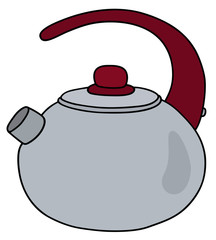 Steel kettle with a red plastic handle