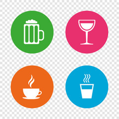 Drinks signs. Coffee cup, glass of beer icons.