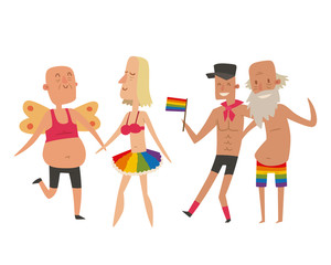 Homosexual gay and lesbian people marriage man, woman couples family and colors free love ceremony community characters tolerance symbol vector illustration.