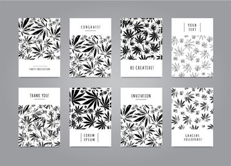 Set of cards with pattern of marijuana leaves - 139873620