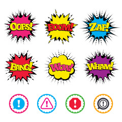 Attention icons. Exclamation speech bubble.
