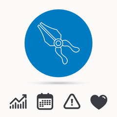 Pliers icon. Repairing fix tool sign. Calendar, attention sign and growth chart. Button with web icon. Vector