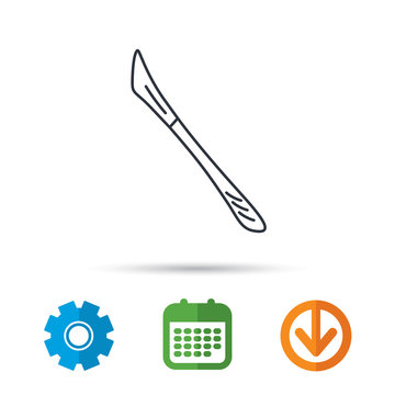 Scalpel icon. Surgeon tool sign. Calendar, cogwheel and download arrow signs. Colored flat web icons. Vector