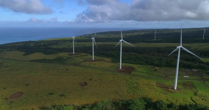 Wind generators in Hawaii aerial shot 4k 60p