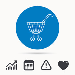 Shopping cart icon. Market buying sign. Calendar, attention sign and growth chart. Button with web icon. Vector