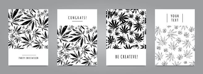 Set of cards with pattern of marijuana leaves - 139874857