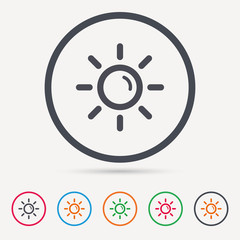 Obraz premium Sun icon. Sunny weather symbol. Round circle buttons. Colored flat web icons. Vector