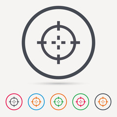 Target icon. Crosshair aim symbol. Round circle buttons. Colored flat web icons. Vector