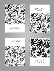 Set of cards with pattern of marijuana leaves