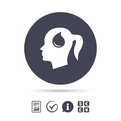 Head with drop sign icon. Female woman head.