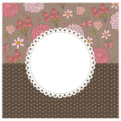 flowers with brown figures background with white emblem icon, vector illustraction