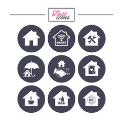 Fototapeta premium Real estate icons. House insurance sign.
