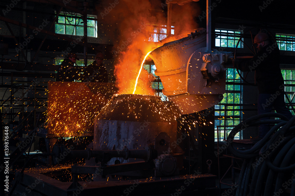 Wall mural pouring steel into the converting furnace