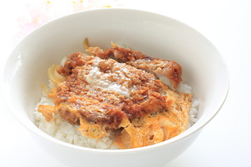 Japanese food, deep fried cutlet pork Tonkatsu on rice
