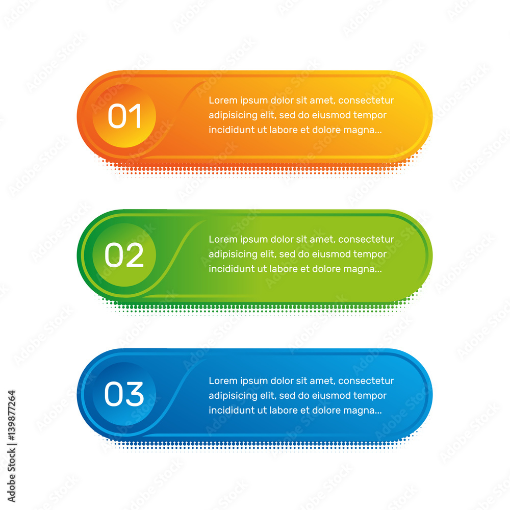 Leinwandbilder Layout workflow. Outline colorful menu for app interface. Number options. Web design of buttons elements. Infographics 1. 2. 3. vector template. Text illustration.