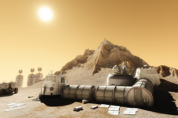 Habitat settlement research and living quarters on the desolate planet of Mars. 3d rendering illustration  © Digital Storm
