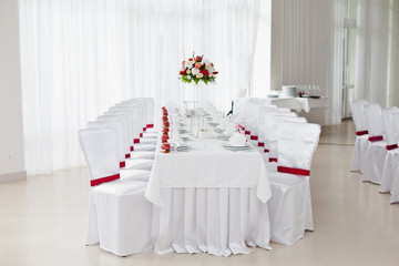 Restaurant Served table, interior in white colors