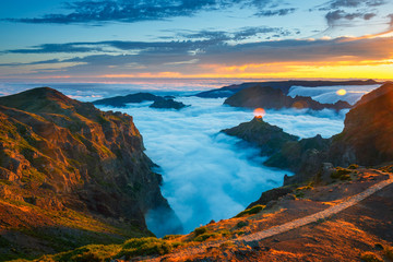 Fototapeta premium Beautiful sunset over the mountains, Madeira Island, Portugal