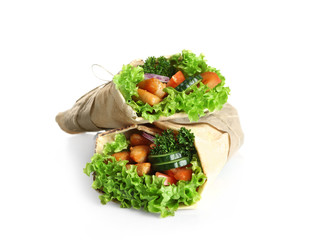 Delicious kebab sandwiches isolated on white