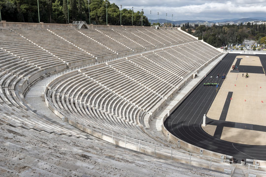 Panorama of Panathenaic stadium or kallimarmaro in Athens,  Attica, Greece