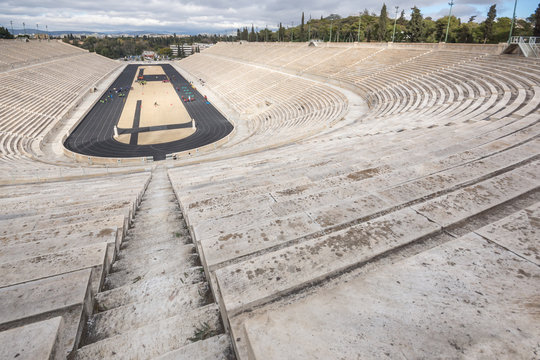Panorama of Panathenaic stadium or kallimarmaro in Athens,  Attica, Greece