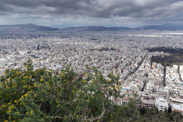 Amazing Panorama of the city of Athens from Lycabettus hill, Attica, Greece