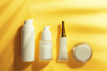 Different cosmetic on color background