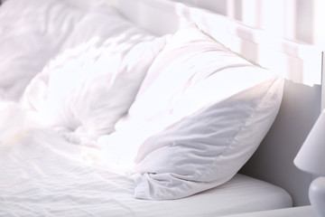 Obraz premium Closeup view of big cozy bed