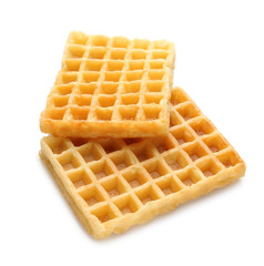 Tasty waffles on white background