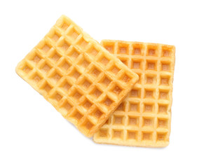 Tasty waffles on white background
