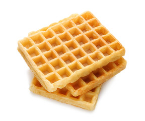 Tasty waffles on white background