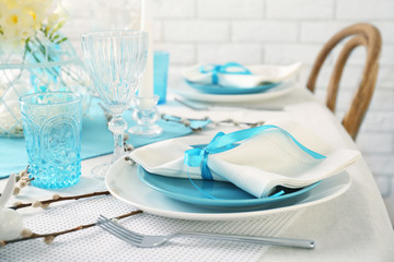 Beautiful Easter table setting with decorations
