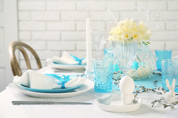 Beautiful Easter table setting with decorations