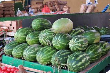 Watermelons at the market in Bar-city, Montenegro