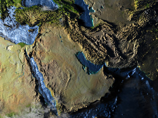 Arab Peninsula on Earth at night - visible ocean floor