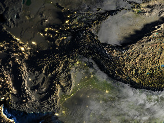 Himalayas on Earth at night - visible ocean floor