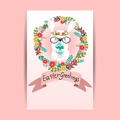 Happy Easter greeting card White and Pink Background