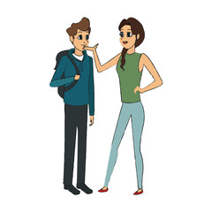 young couple cartoon icon over white background. colorful design. vector illustration
