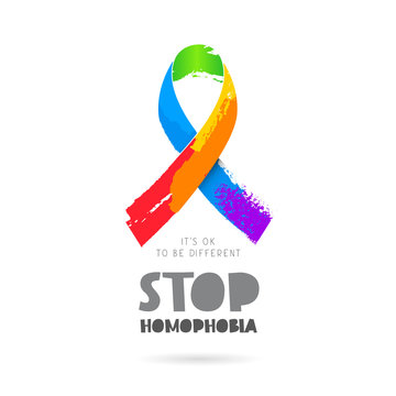 Stop homophobia. Rainbow ribbon