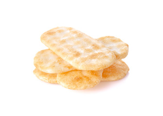 Japanese rice crackers on white background