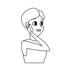 pretty young woman on the phone icon image vector illustration design 