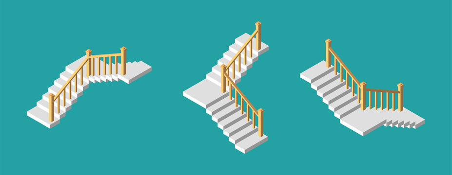 Isometric Stairs With A Rail. Vector Illustration.