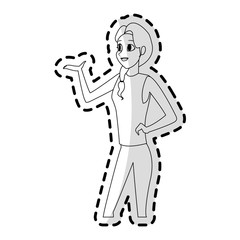 pretty young woman gesticulating  icon image vector illustration design 